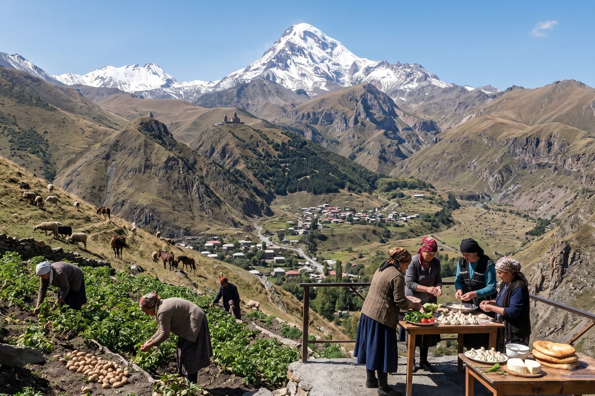 A traditional stone village dwelling in the Kazbegi region