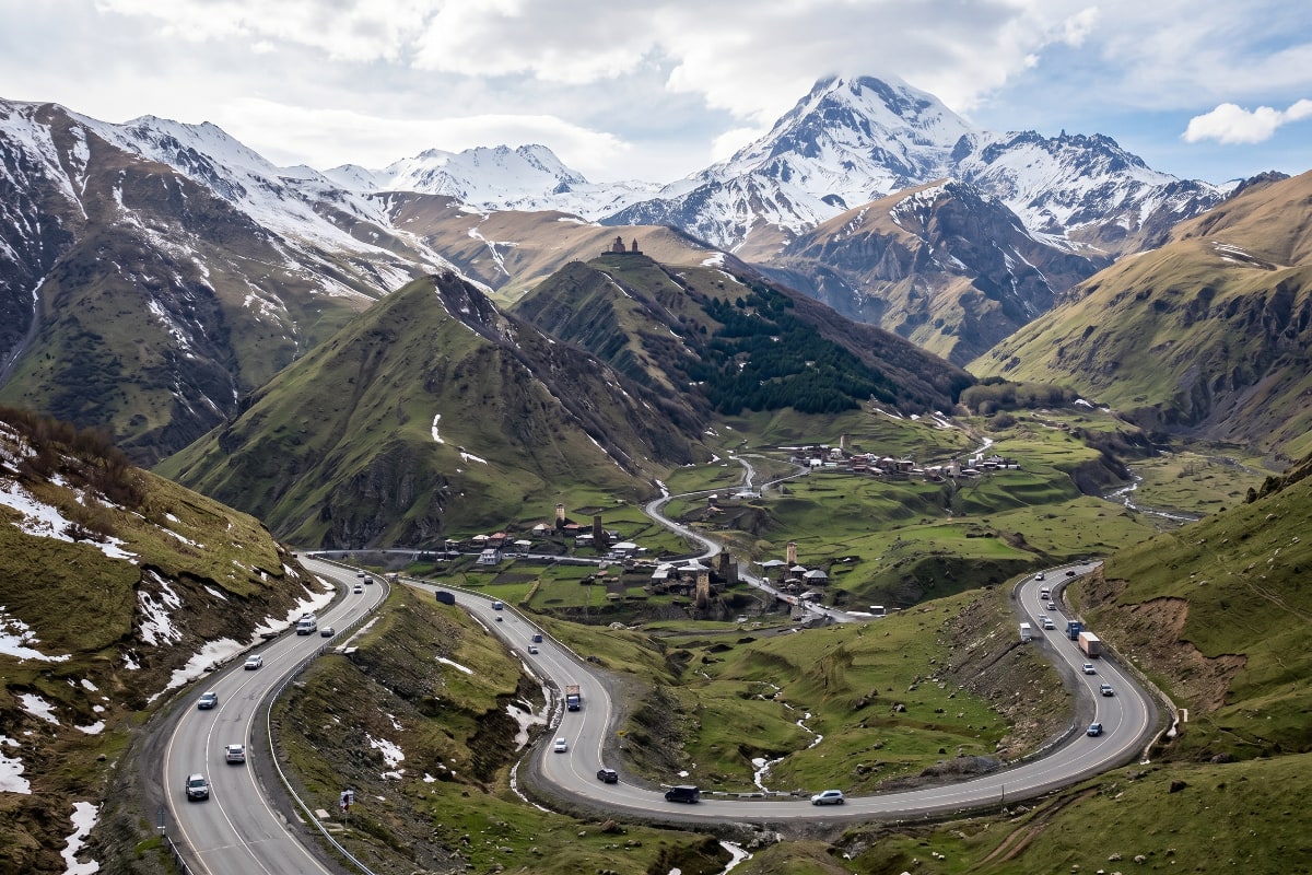 Mountain valley view from the Georgian Military Highway