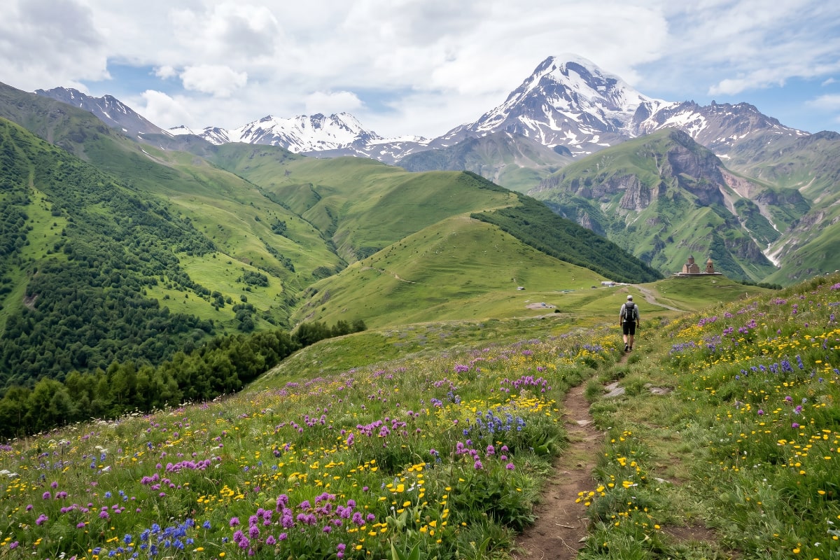 Open subalpine meadows above the treeline in Kazbegi
