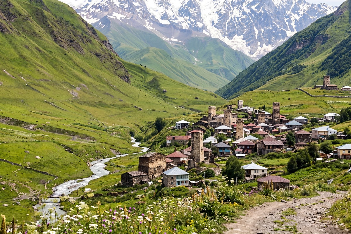 Traditional watchtower from the medieval era in Kazbegi region