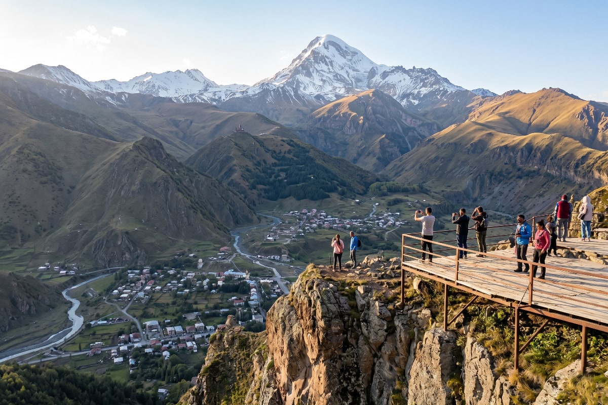 Panoramic viewpoint above Stepantsminda town