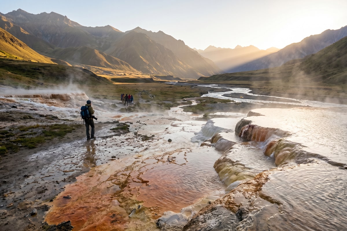 Truso Valley's travertine mineral springs in early morning